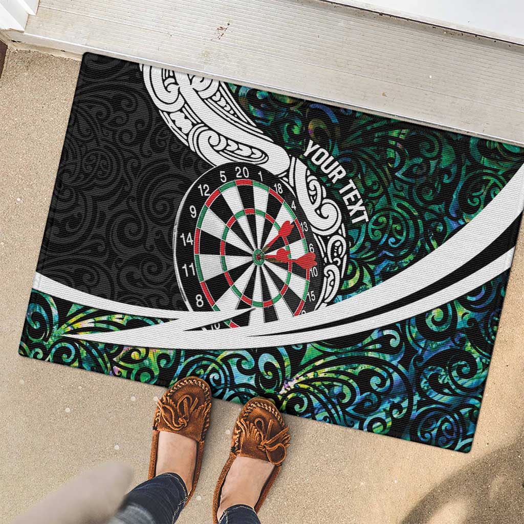 Personalized NZ Darts Rubber Doormat Paua Shell Maori Koru Whakairo - Polynesian Pride