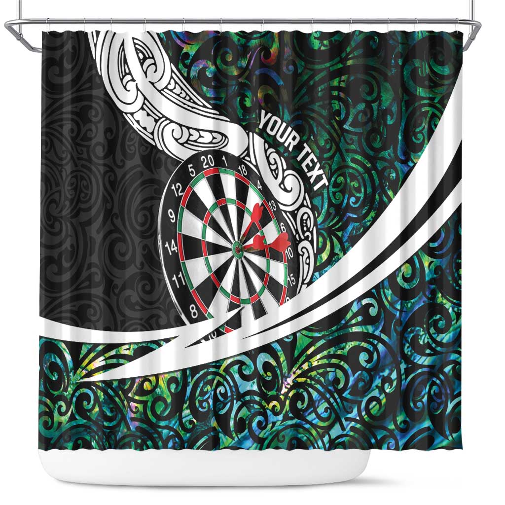 Personalized NZ Darts Shower Curtain Paua Shell Maori Koru Whakairo - Polynesian Pride