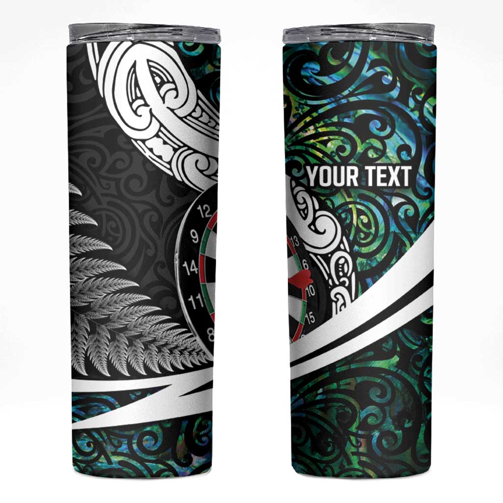 Personalized NZ Darts Skinny Tumbler Paua Shell Maori Koru Whakairo - Polynesian Pride