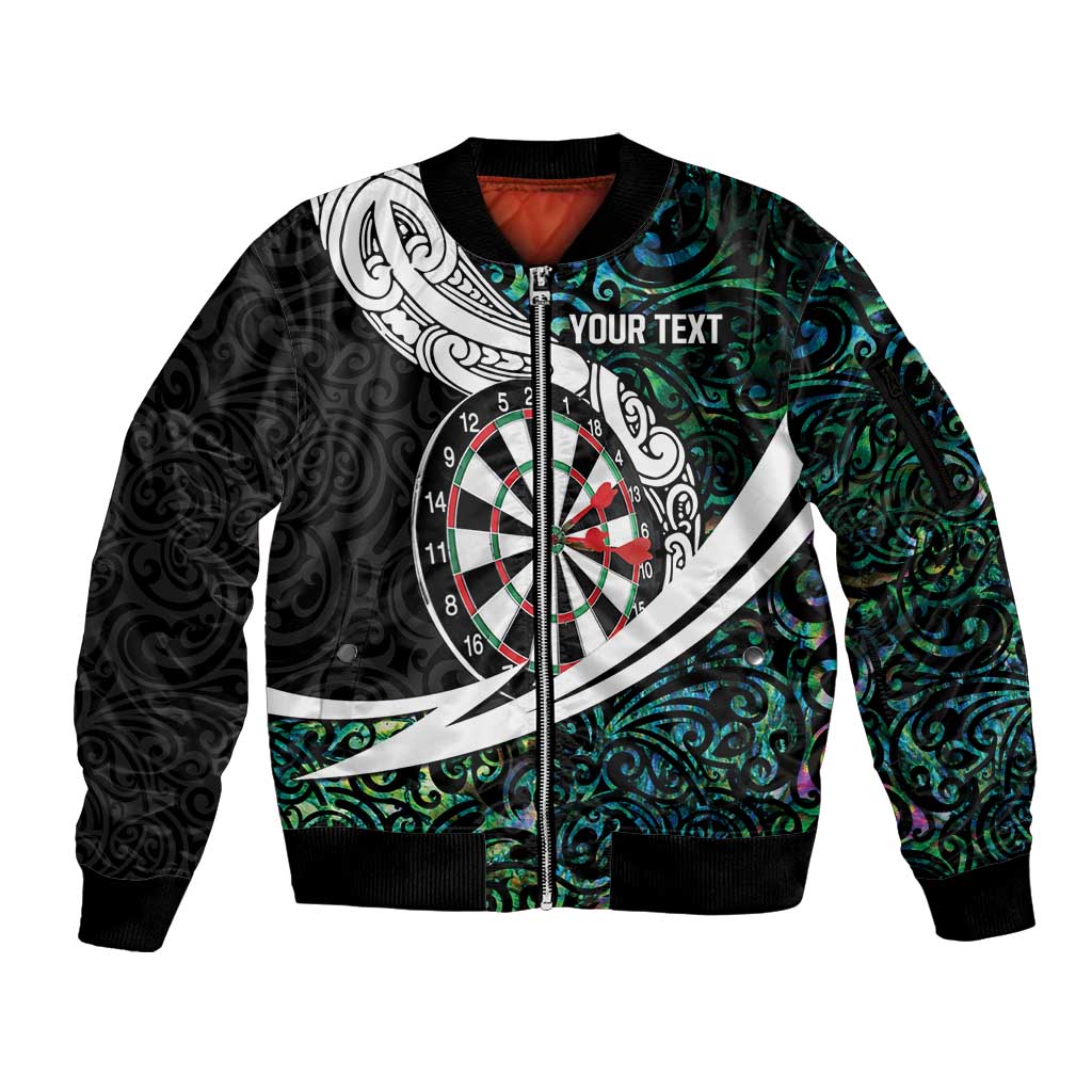 Personalized NZ Darts Sleeve Zip Bomber Jacket Paua Shell Maori Koru Whakairo - Polynesian Pride