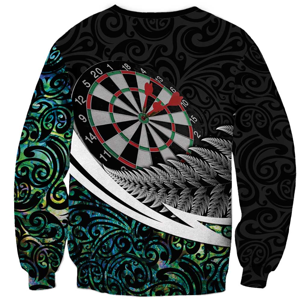 Personalized NZ Darts Sweatshirt Paua Shell Maori Koru Whakairo - Polynesian Pride