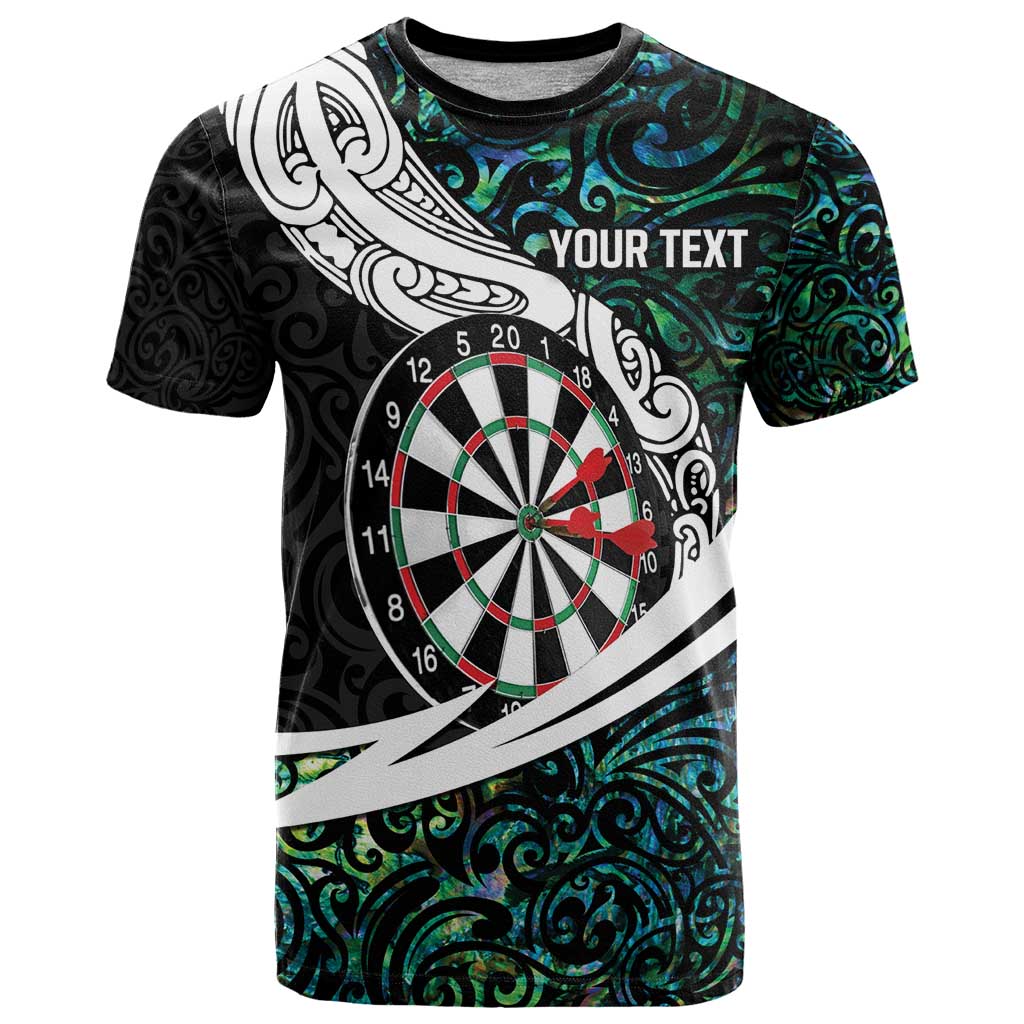Personalized NZ Darts T Shirt Paua Shell Maori Koru Whakairo - Polynesian Pride