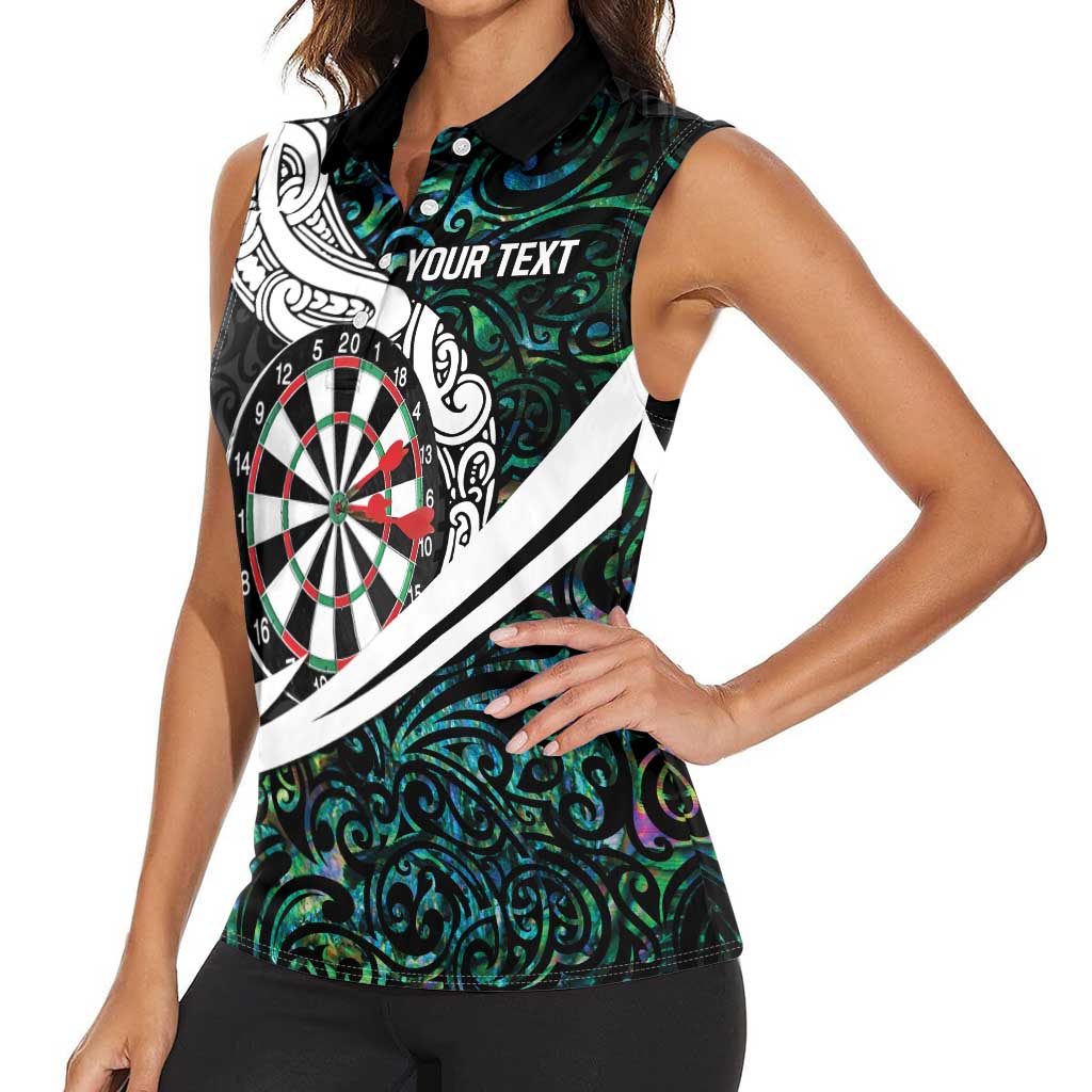 Personalized NZ Darts Women Sleeveless Polo Shirt Paua Shell Maori Koru Whakairo - Polynesian Pride