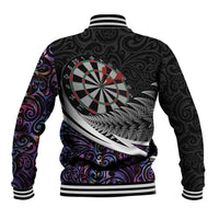 Personalized NZ Darts Baseball Jacket Paua Shell Maori Koru Whakairo - Purple - Polynesian Pride