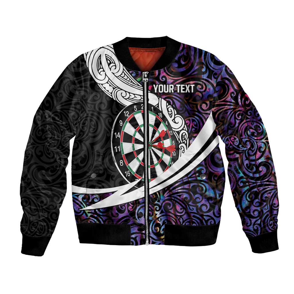 Personalized NZ Darts Bomber Jacket Paua Shell Maori Koru Whakairo - Purple - Polynesian Pride