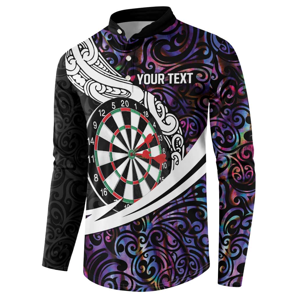 Personalized NZ Darts Button Sweatshirt Paua Shell Maori Koru Whakairo - Purple - Polynesian Pride