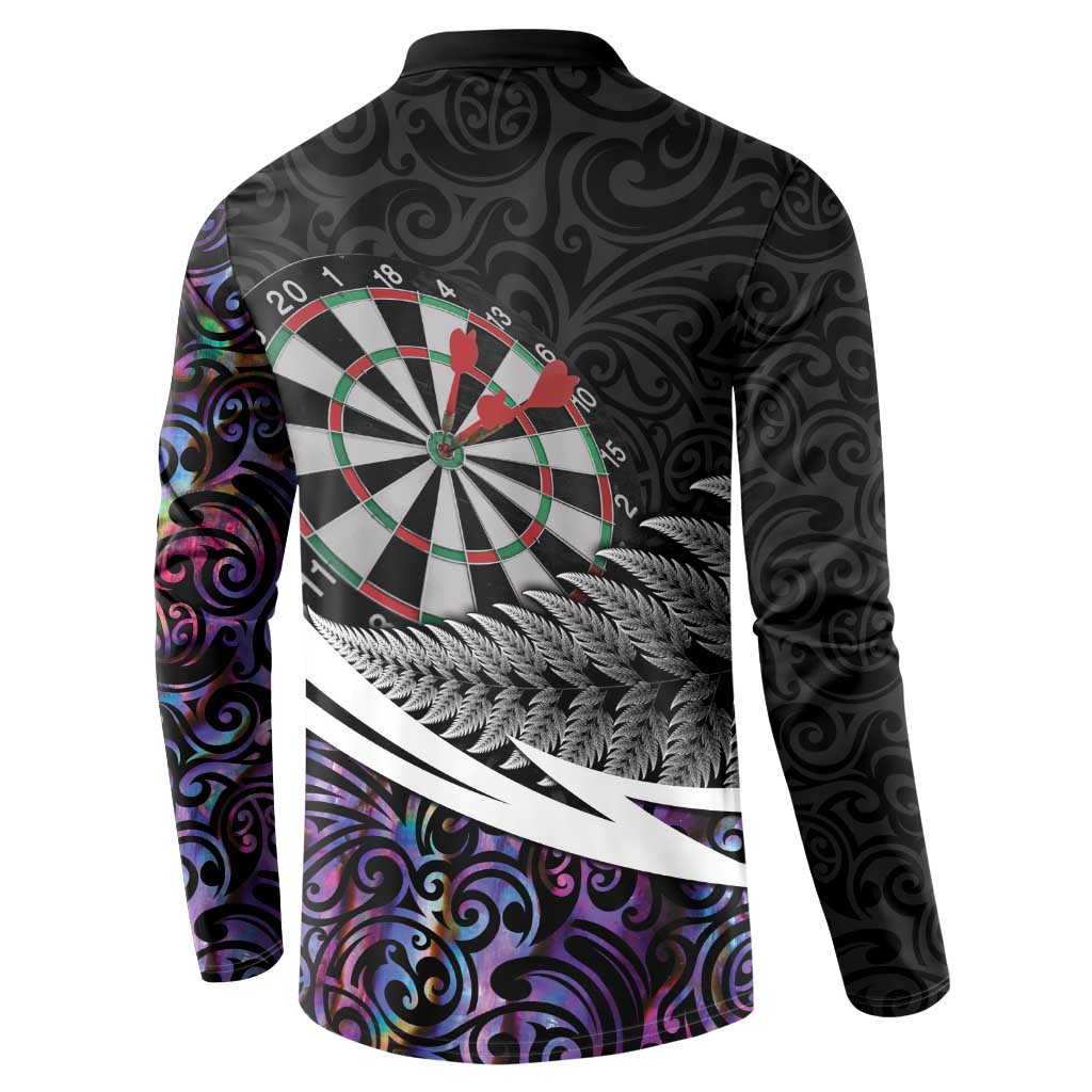 Personalized NZ Darts Button Sweatshirt Paua Shell Maori Koru Whakairo - Purple - Polynesian Pride