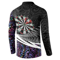 Personalized NZ Darts Button Sweatshirt Paua Shell Maori Koru Whakairo - Purple - Polynesian Pride