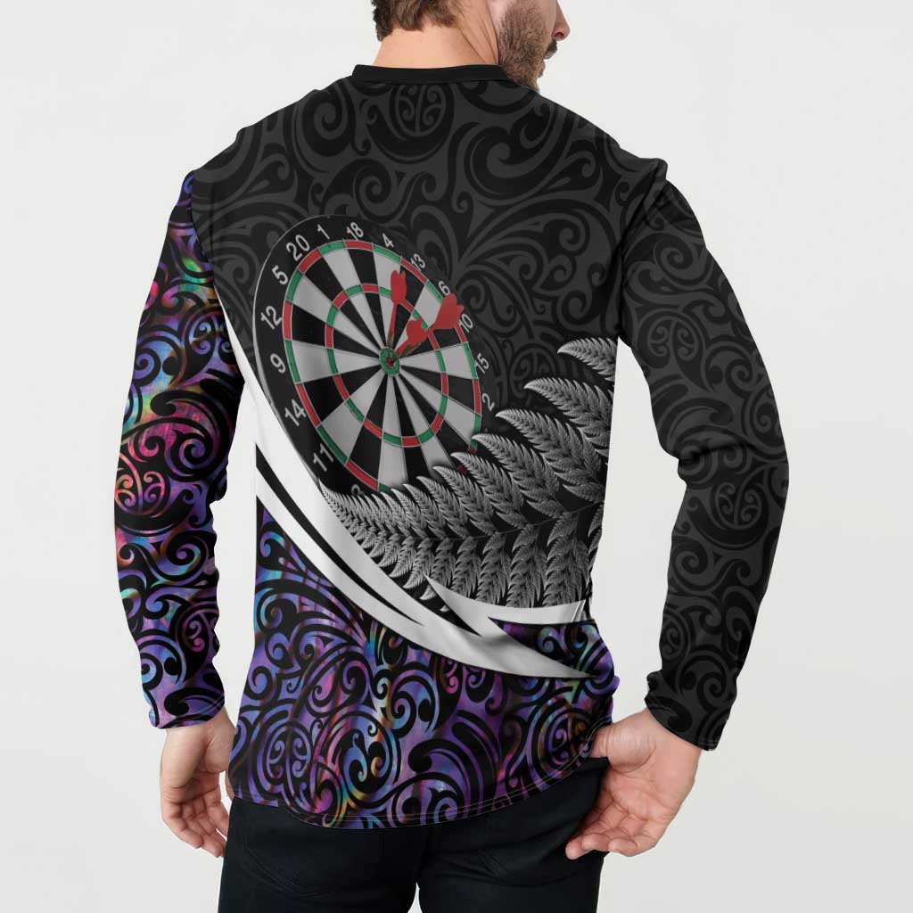 Personalized NZ Darts Button Sweatshirt Paua Shell Maori Koru Whakairo - Purple - Polynesian Pride