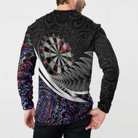 Personalized NZ Darts Button Sweatshirt Paua Shell Maori Koru Whakairo - Purple - Polynesian Pride