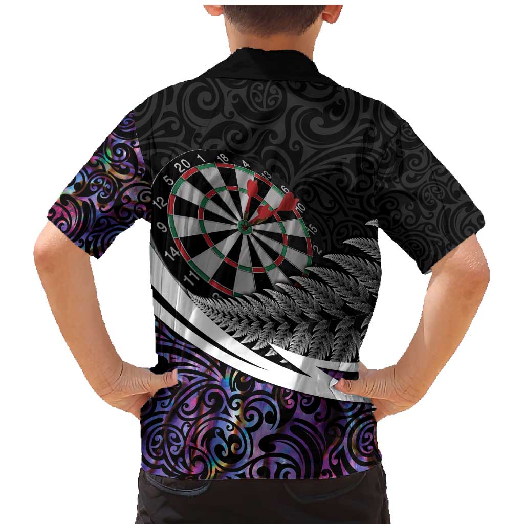 Personalized NZ Darts Family Matching Mermaid Dress and Hawaiian Shirt Paua Shell Maori Koru Whakairo - Purple - Polynesian Pride