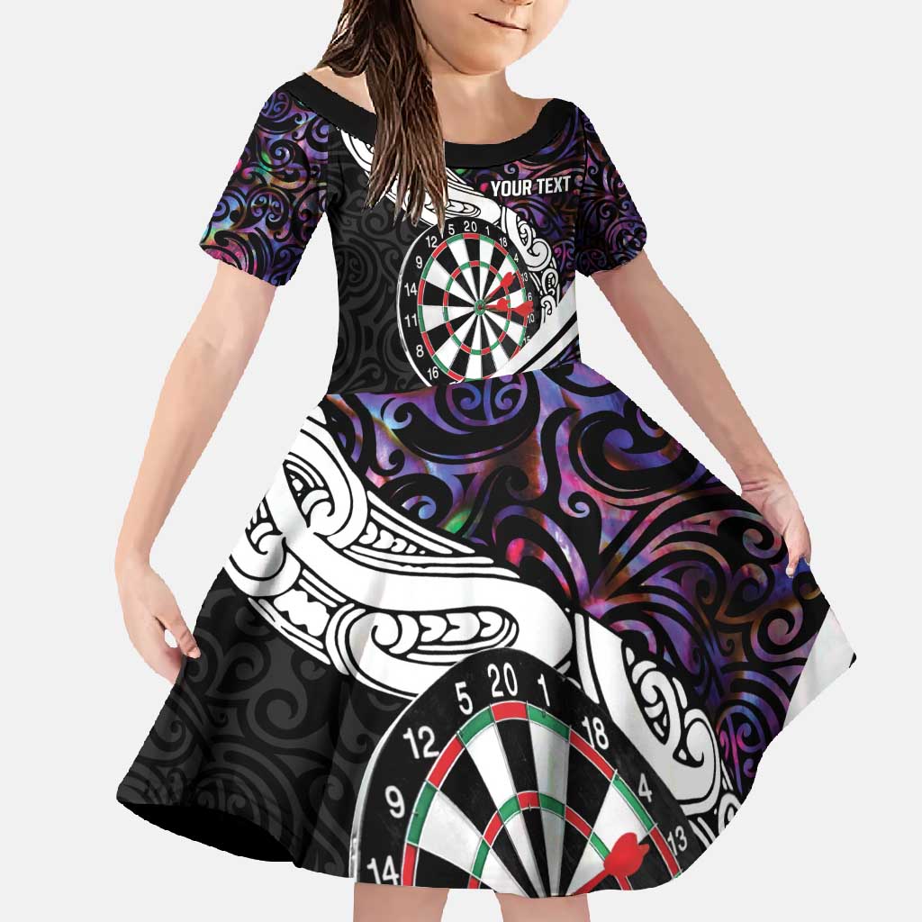 Personalized NZ Darts Family Matching Off Shoulder Maxi Dress and Hawaiian Shirt Paua Shell Maori Koru Whakairo - Purple - Polynesian Pride