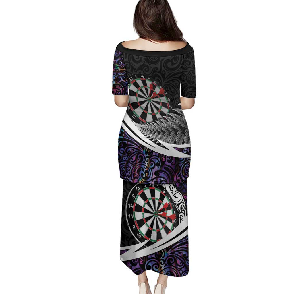 Personalized NZ Darts Family Matching Puletasi and Hawaiian Shirt Paua Shell Maori Koru Whakairo - Purple - Polynesian Pride