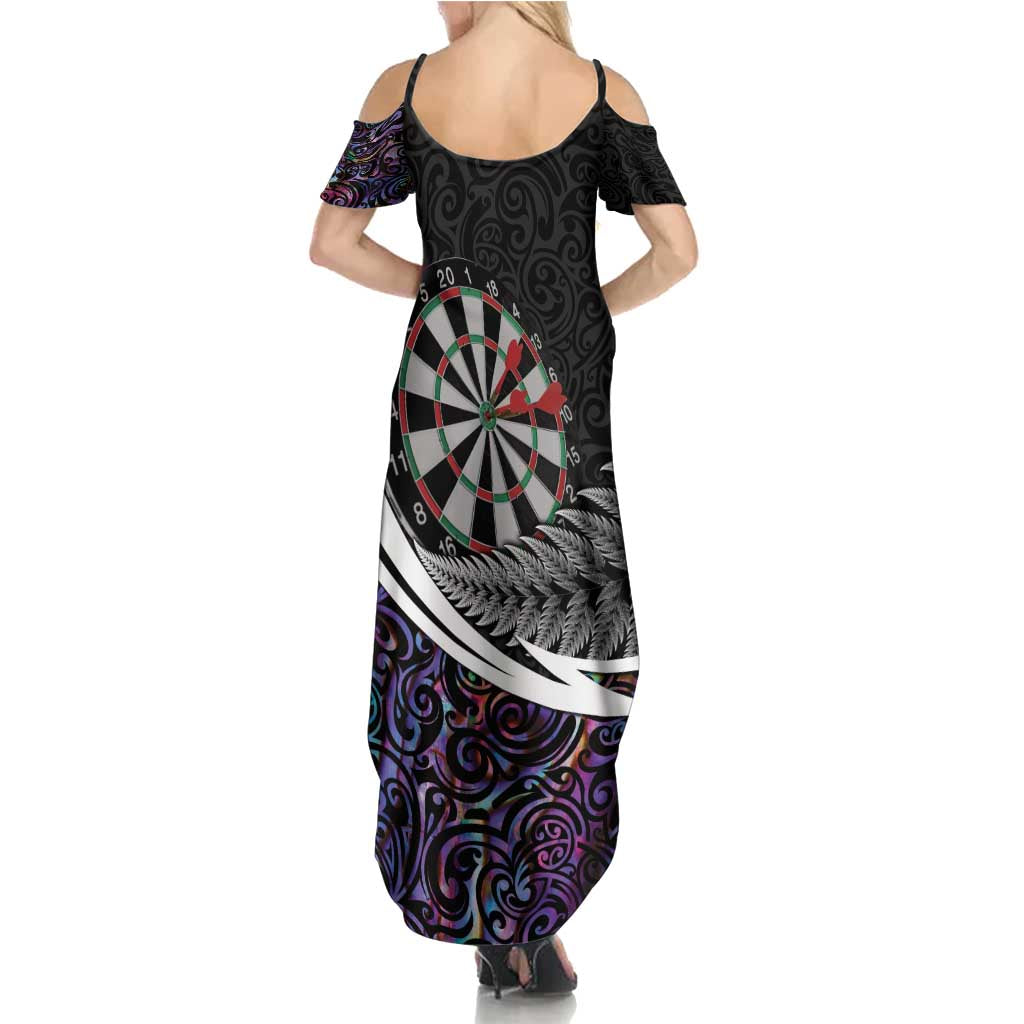 Personalized NZ Darts Family Matching Summer Maxi Dress and Hawaiian Shirt Paua Shell Maori Koru Whakairo - Purple - Polynesian Pride