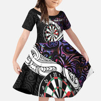 Personalized NZ Darts Family Matching Tank Maxi Dress and Hawaiian Shirt Paua Shell Maori Koru Whakairo - Purple - Polynesian Pride