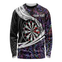 Personalized NZ Darts Long Sleeve Shirt Paua Shell Maori Koru Whakairo - Purple - Polynesian Pride