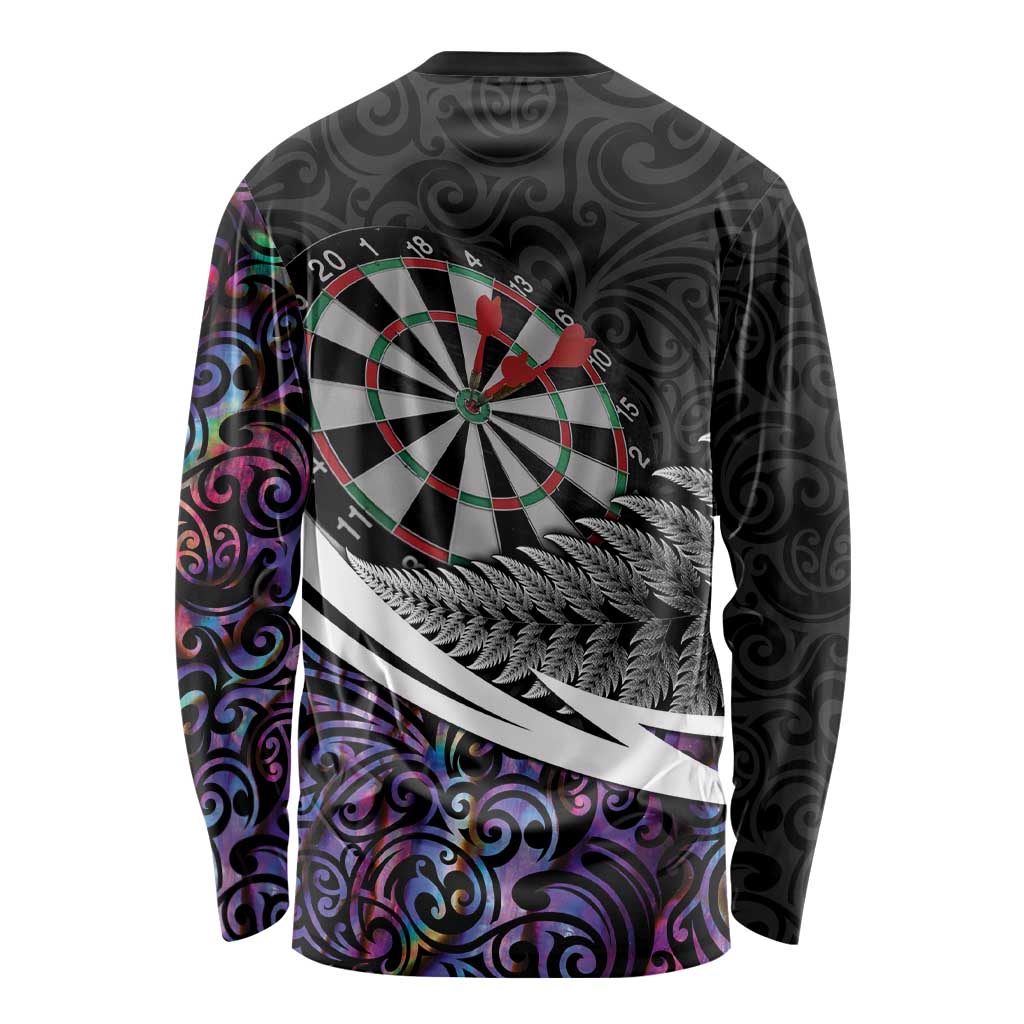 Personalized NZ Darts Long Sleeve Shirt Paua Shell Maori Koru Whakairo - Purple - Polynesian Pride