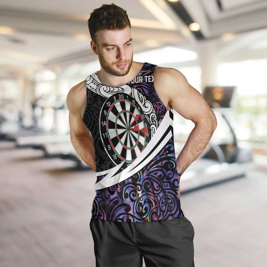 Personalized NZ Darts Men Tank Top Paua Shell Maori Koru Whakairo - Purple - Polynesian Pride