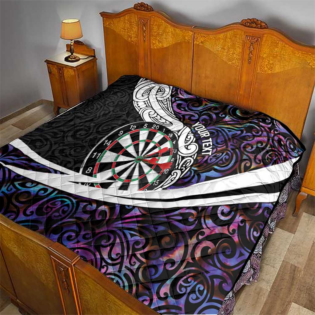 Personalized NZ Darts Quilt Paua Shell Maori Koru Whakairo - Purple - Polynesian Pride