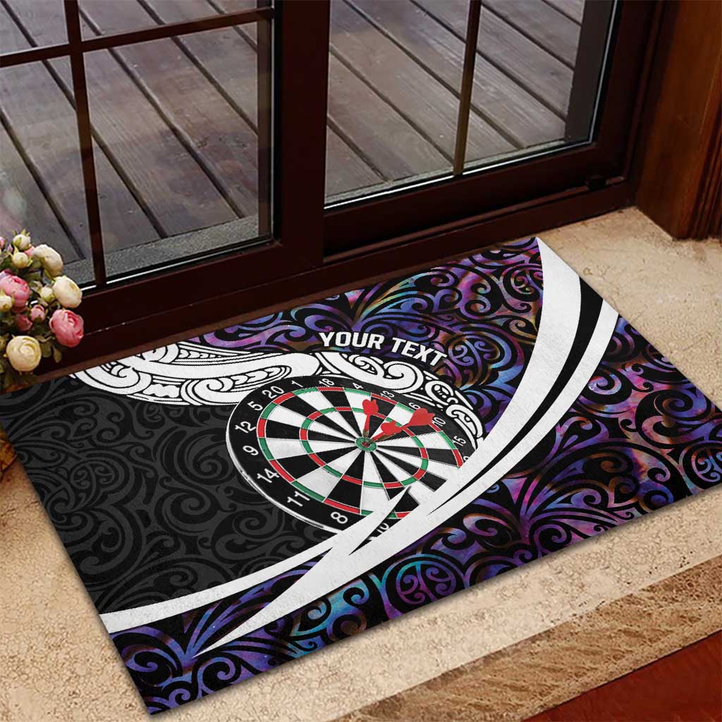 Personalized NZ Darts Rubber Doormat Paua Shell Maori Koru Whakairo - Purple - Polynesian Pride