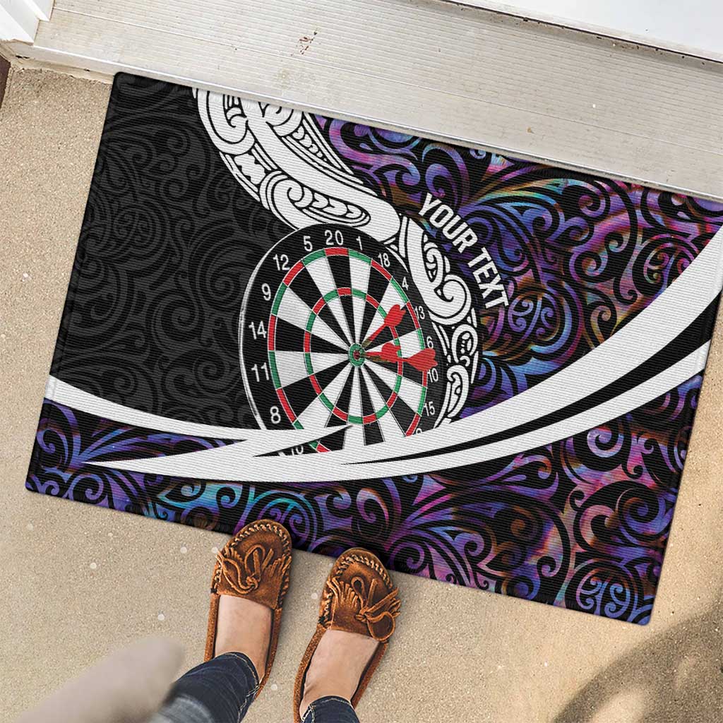 Personalized NZ Darts Rubber Doormat Paua Shell Maori Koru Whakairo - Purple - Polynesian Pride
