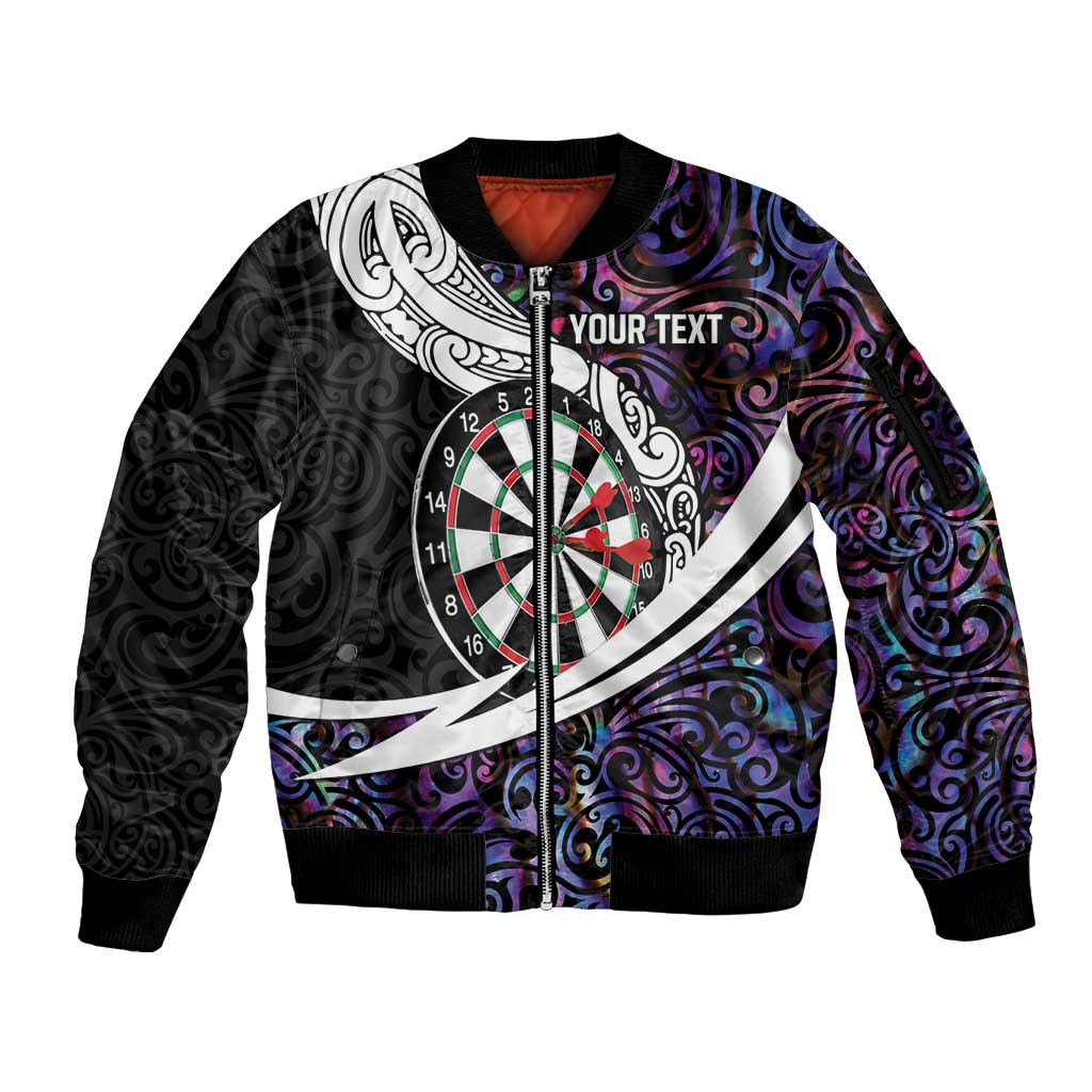 Personalized NZ Darts Sleeve Zip Bomber Jacket Paua Shell Maori Koru Whakairo - Purple - Polynesian Pride