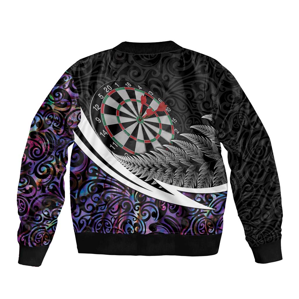Personalized NZ Darts Sleeve Zip Bomber Jacket Paua Shell Maori Koru Whakairo - Purple - Polynesian Pride