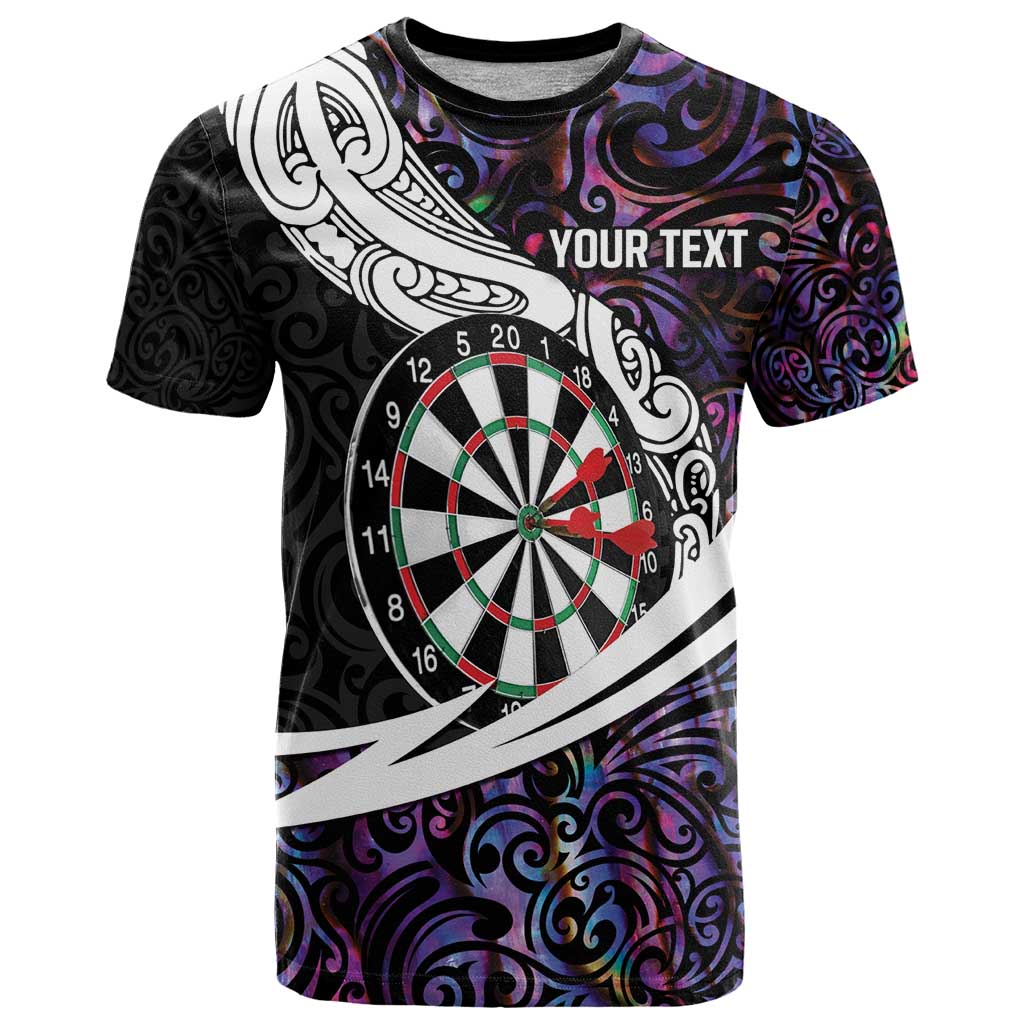 Personalized NZ Darts T Shirt Paua Shell Maori Koru Whakairo - Purple - Polynesian Pride