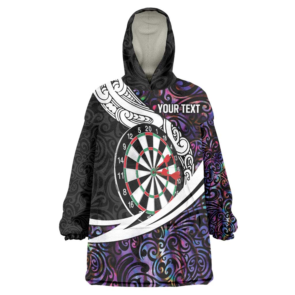 Personalized NZ Darts Wearable Blanket Hoodie Paua Shell Maori Koru Whakairo - Purple - Polynesian Pride
