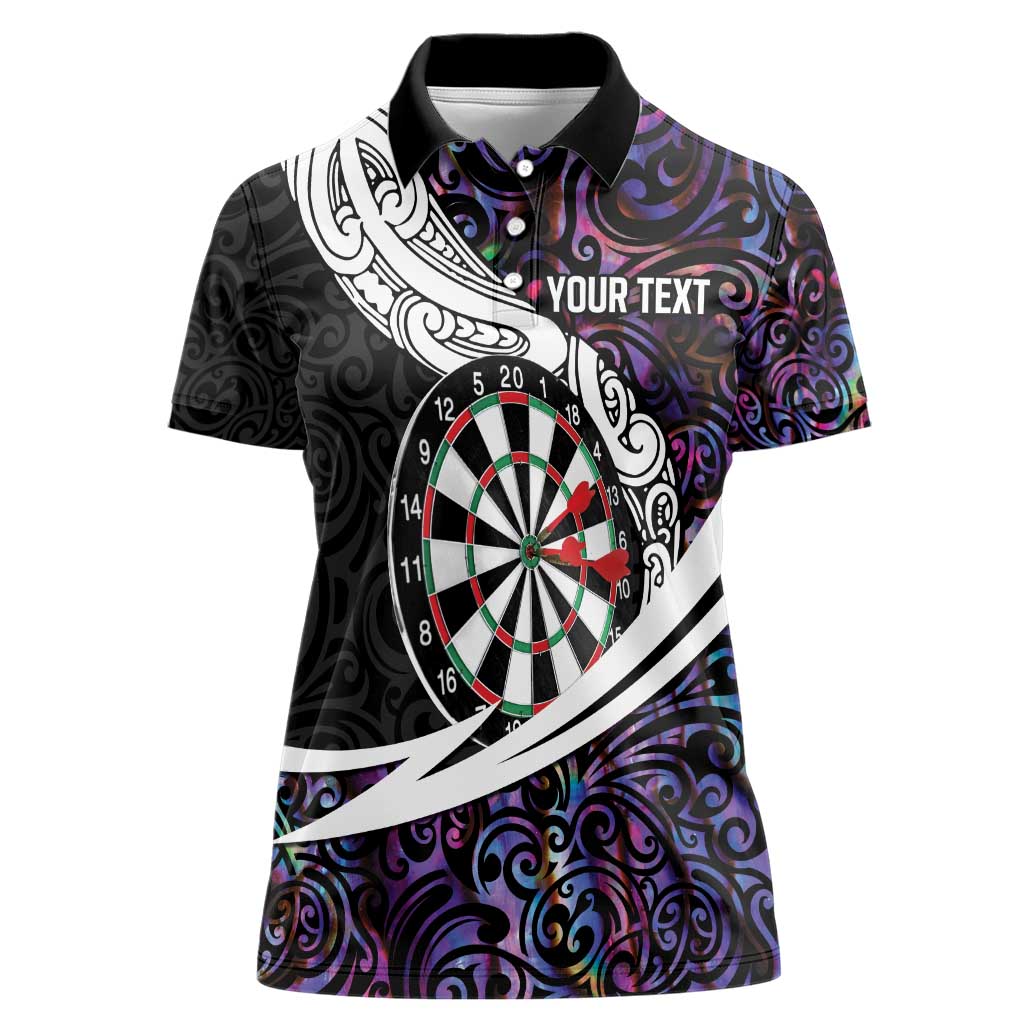 Personalized NZ Darts Women Polo Shirt Paua Shell Maori Koru Whakairo - Purple - Polynesian Pride