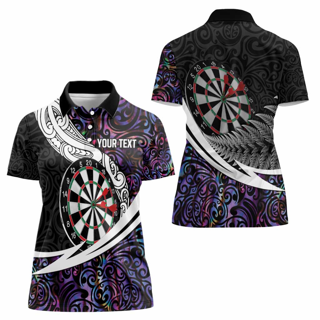 Personalized NZ Darts Women Polo Shirt Paua Shell Maori Koru Whakairo - Purple - Polynesian Pride