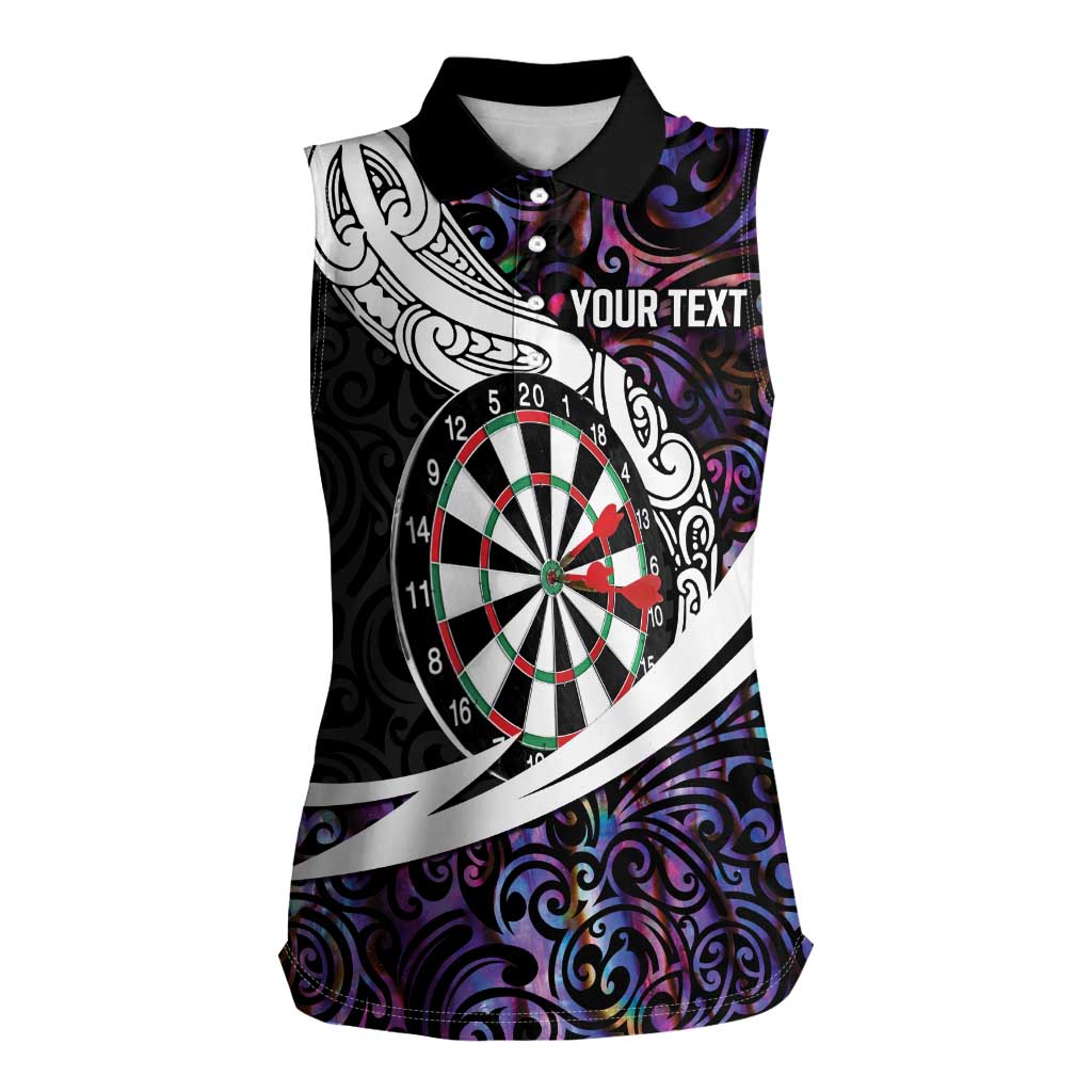 Personalized NZ Darts Women Sleeveless Polo Shirt Paua Shell Maori Koru Whakairo - Purple - Polynesian Pride