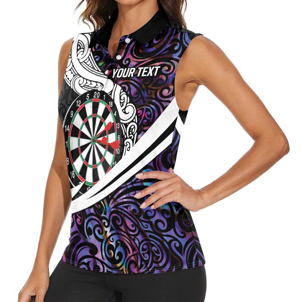 Personalized NZ Darts Women Sleeveless Polo Shirt Paua Shell Maori Koru Whakairo - Purple - Polynesian Pride