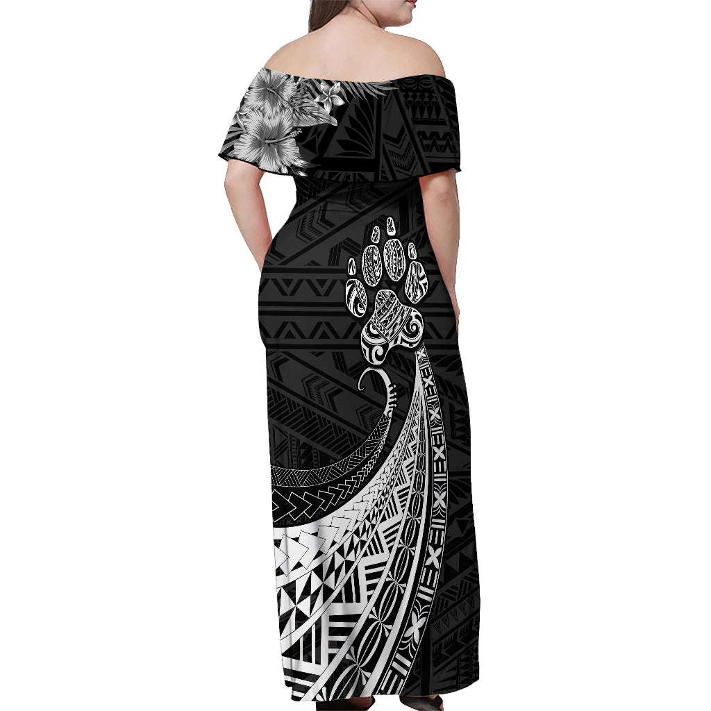 Personalised Polynesian Off Shoulder Maxi Dress Bulldog With Polynesian Patterns LT7 - Polynesian Pride