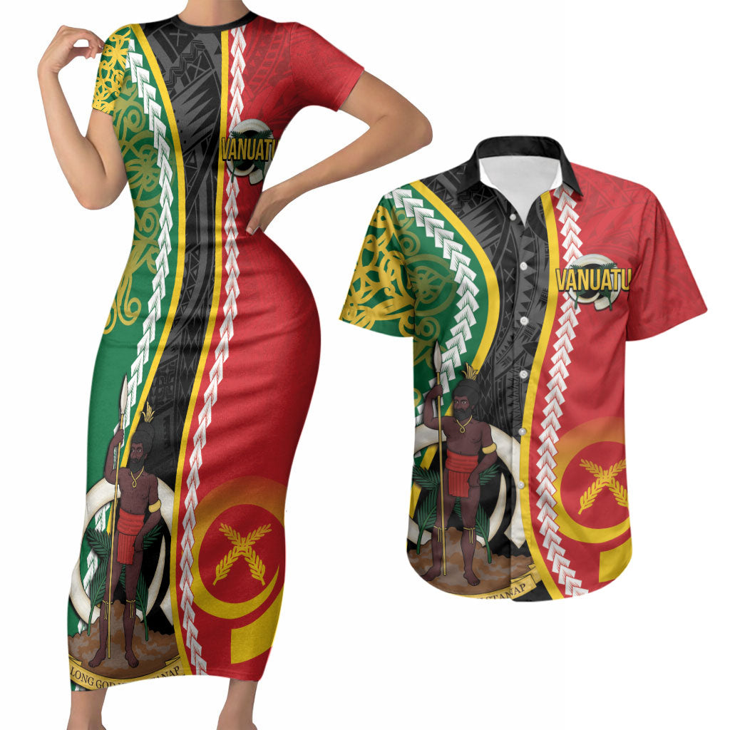 Ni-Vanuatu Indipendens Dei Celebretem Couples Matching Short Sleeve Bodycon Dress and Hawaiian Shirt Yumi Yumi Yumi LT7 Multicolor - Polynesian Pride
