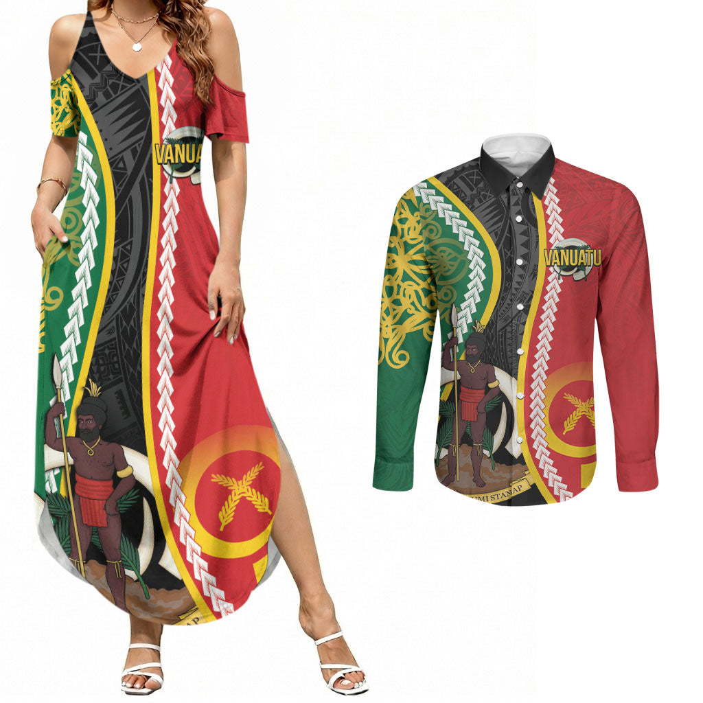 Ni-Vanuatu Indipendens Dei Celebretem Couples Matching Summer Maxi Dress and Long Sleeve Button Shirt Yumi Yumi Yumi
