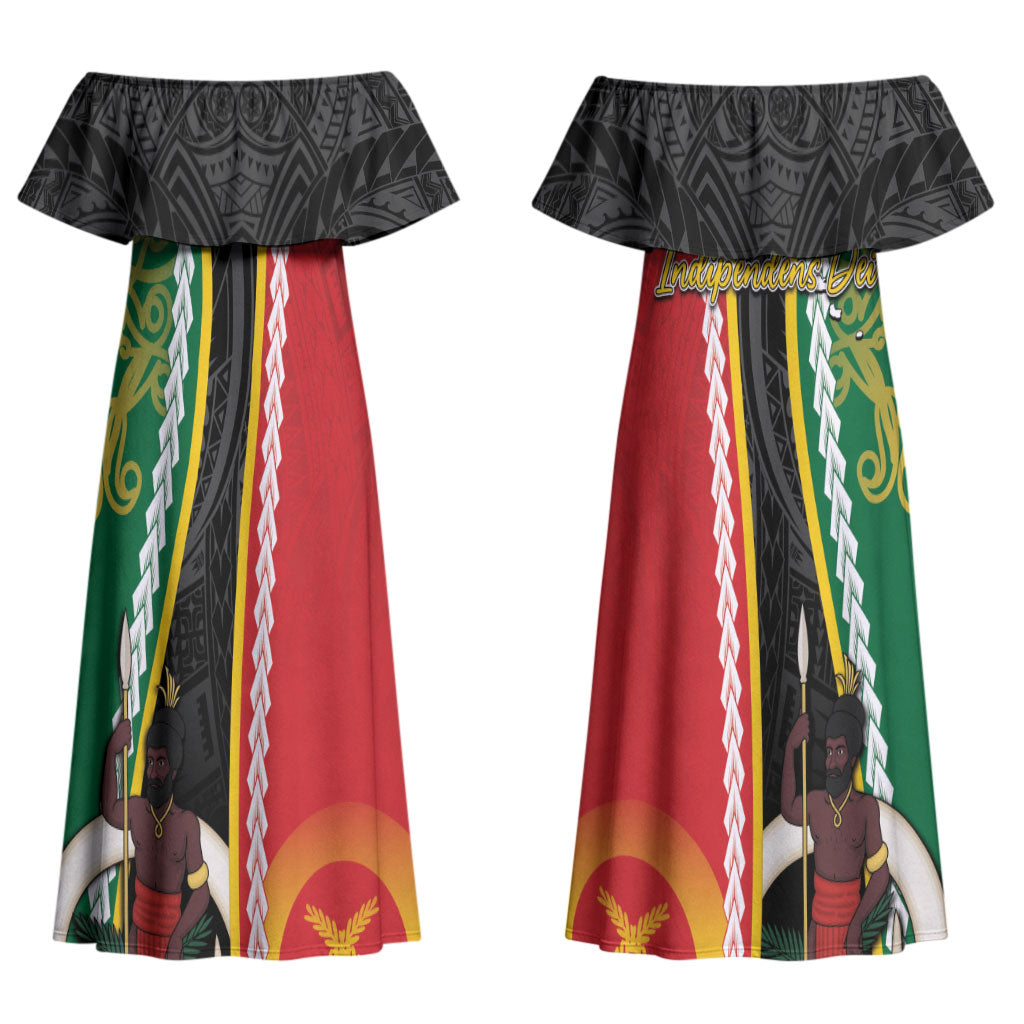 Ni-Vanuatu Indipendens Dei Celebretem Family Matching Off Shoulder Maxi Dress and Hawaiian Shirt Yumi Yumi Yumi LT7 Mom's Dress Multicolor - Polynesian Pride
