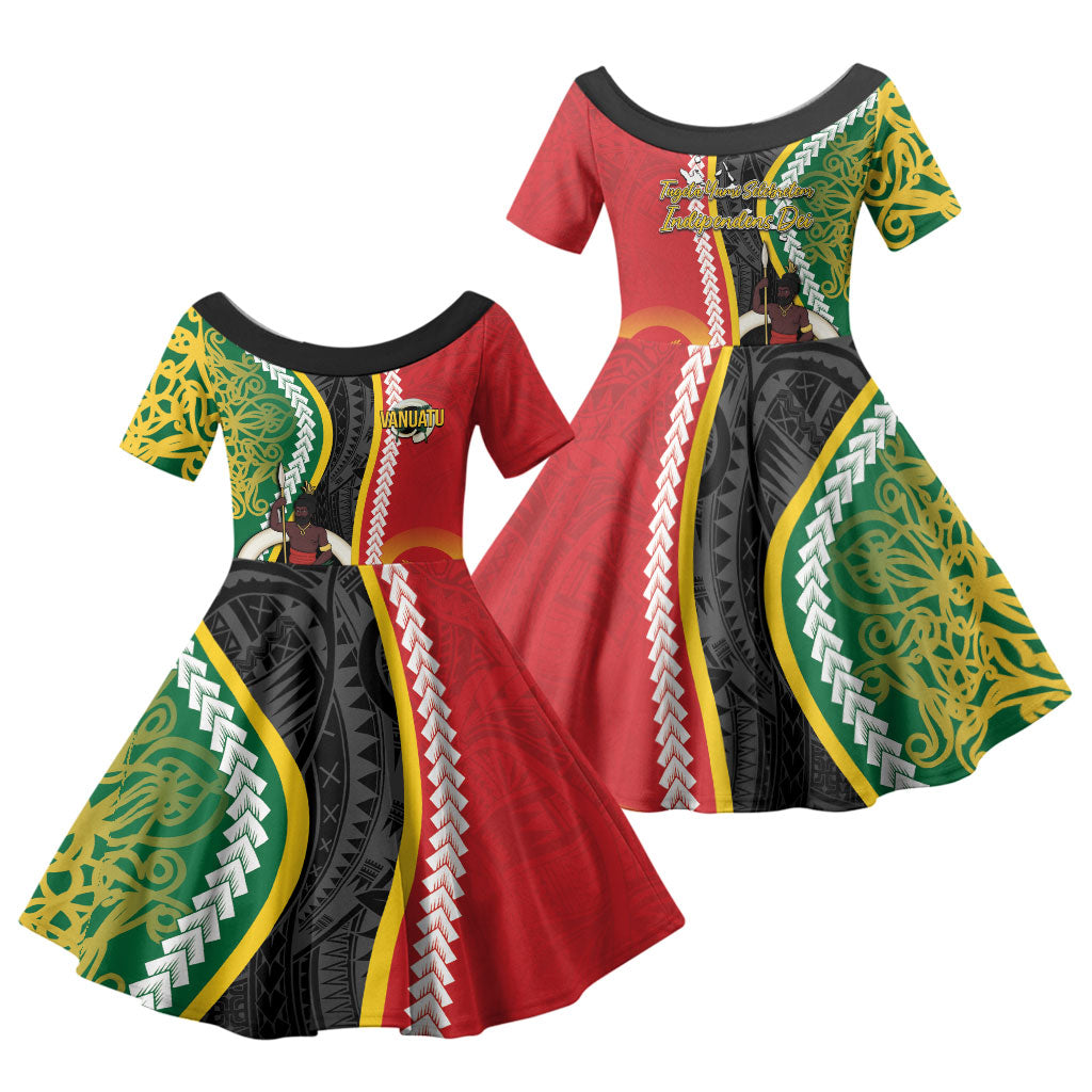 Ni-Vanuatu Indipendens Dei Celebretem Family Matching Off Shoulder Maxi Dress and Hawaiian Shirt Yumi Yumi Yumi LT7 Daughter's Dress Multicolor - Polynesian Pride
