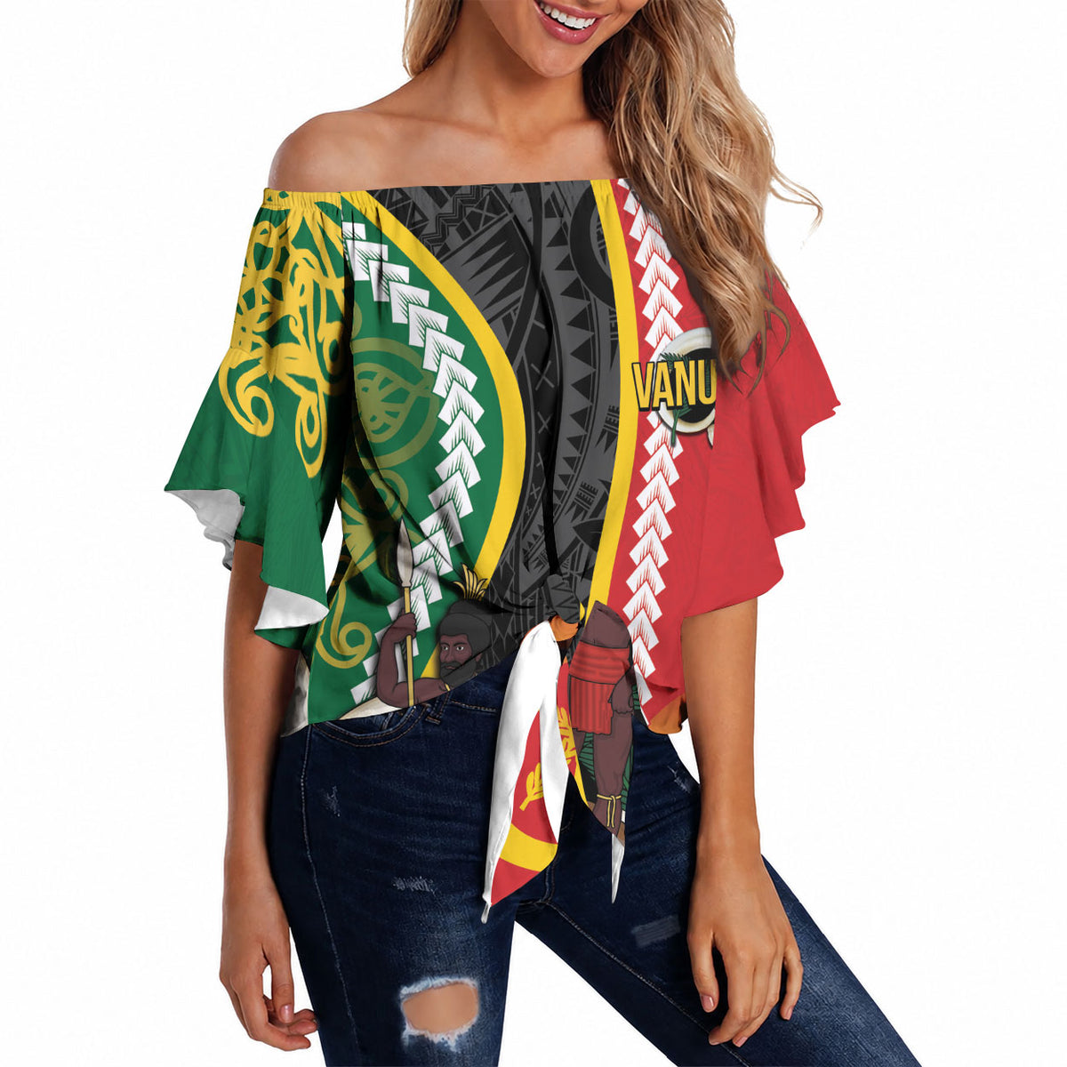 Ni-Vanuatu Indipendens Dei Celebretem Off Shoulder Wrap Waist Top Yumi Yumi Yumi LT7 - Polynesian Pride