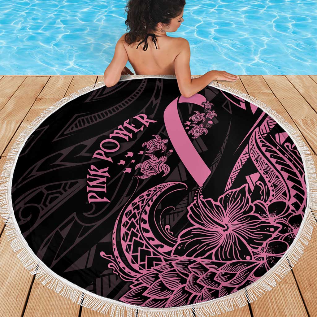 Polynesian Pink Power Beach Blanket Breast Cancer Ribbon Turtle and Flowers