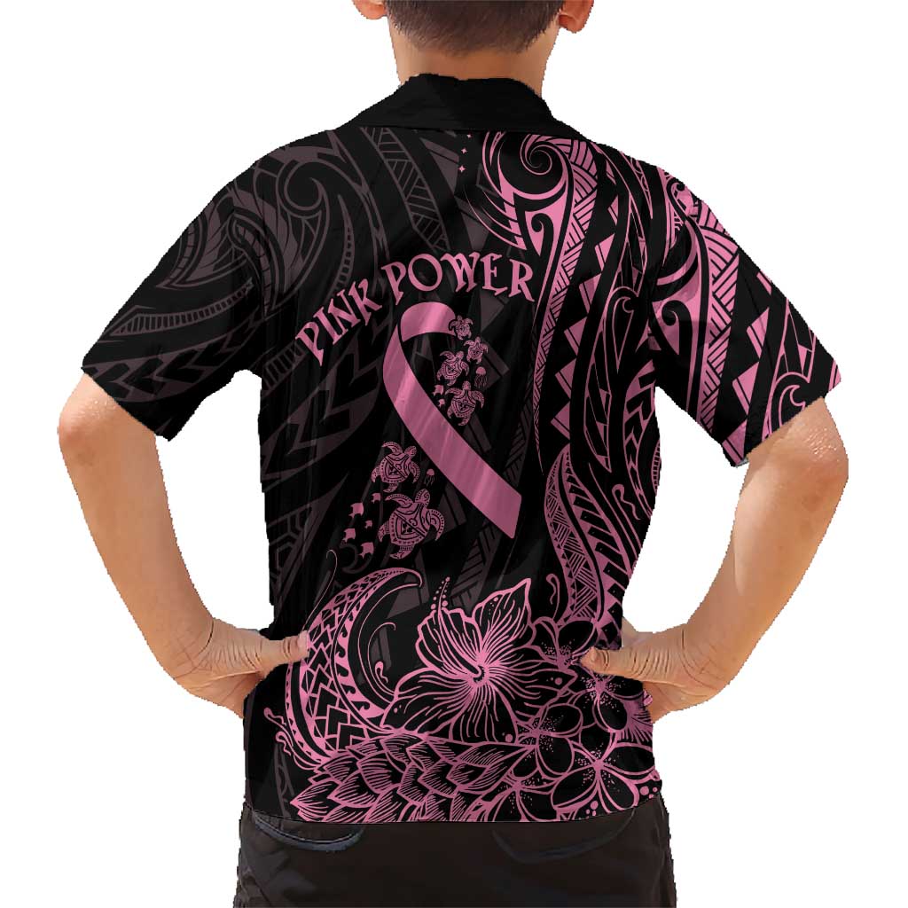 Polynesian Pink Power Family Matching Short Sleeve Bodycon Dress and Hawaiian Shirt Breast Cancer Ribbon Turtle and Flowers