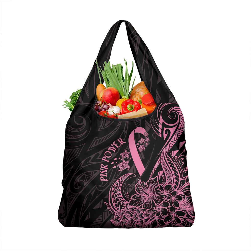 Polynesian Pink Power Grocery Bag Breast Cancer Ribbon Turtle and Flowers
