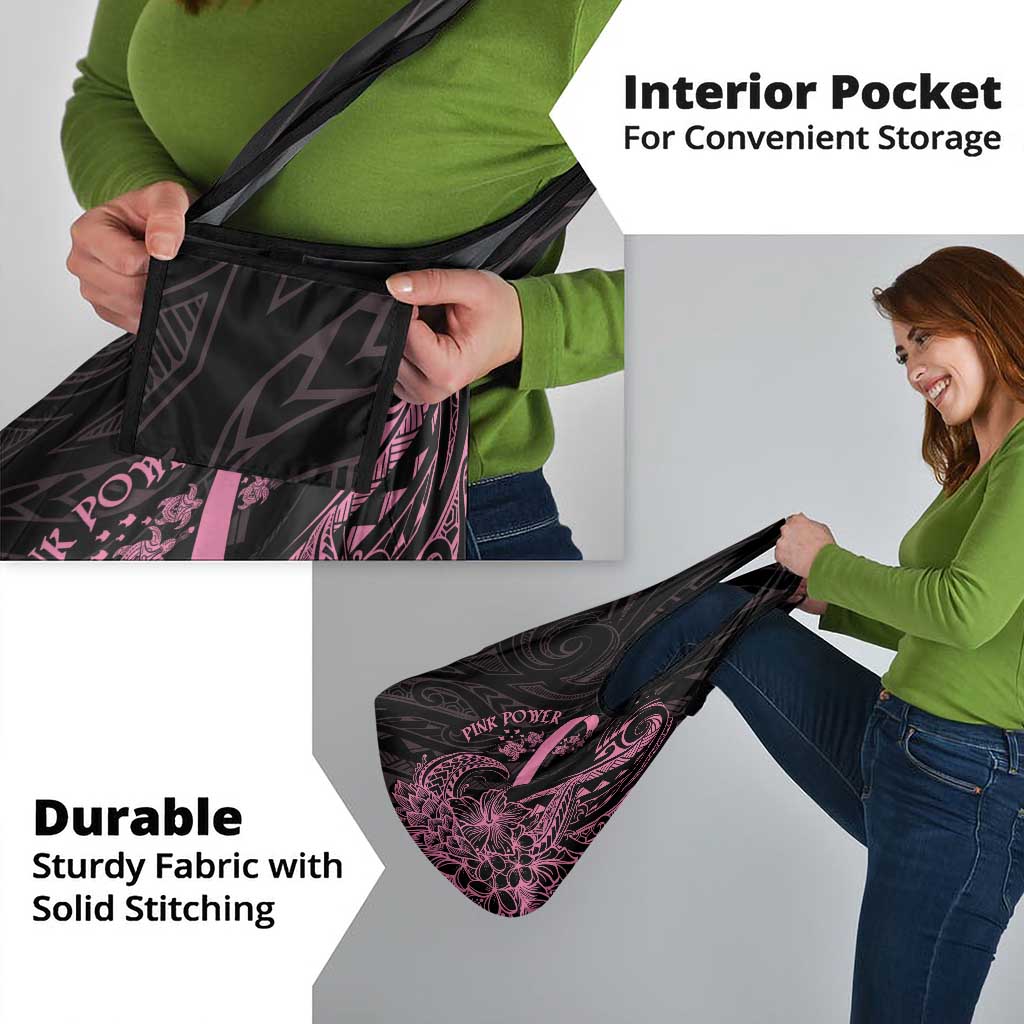 Polynesian Pink Power Grocery Bag Breast Cancer Ribbon Turtle and Flowers