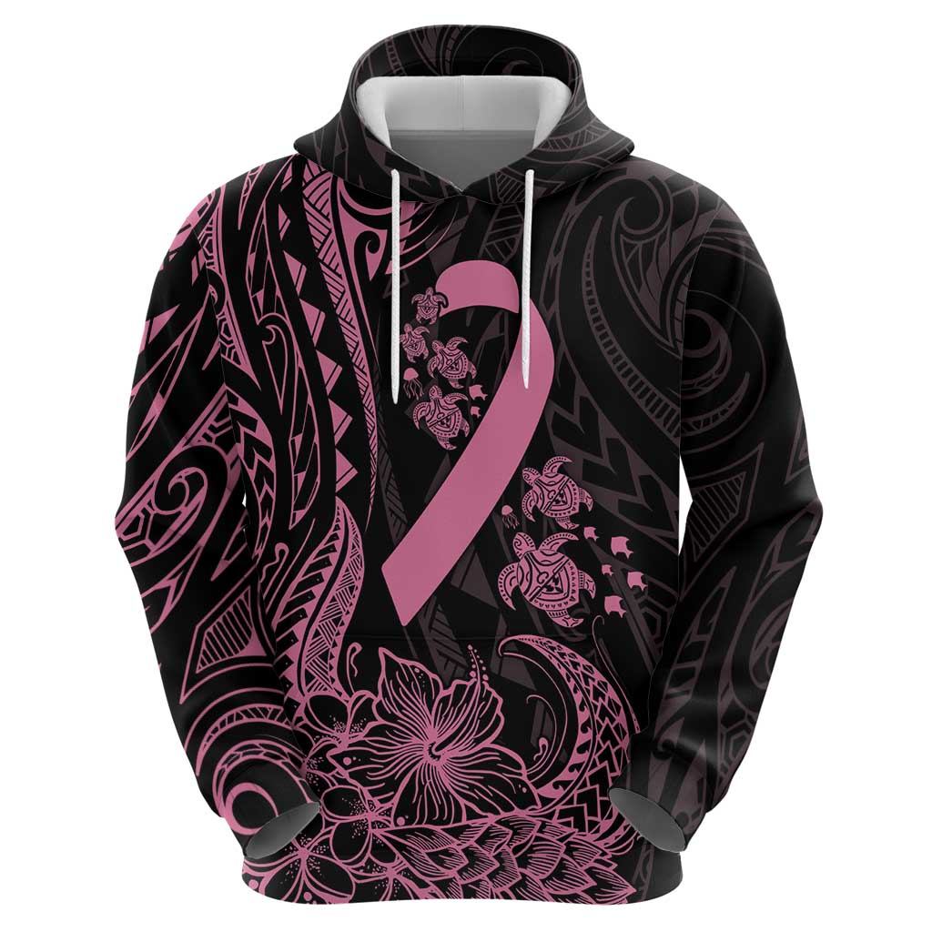 Polynesian Pink Power Hoodie Breast Cancer Ribbon Turtle and Flowers