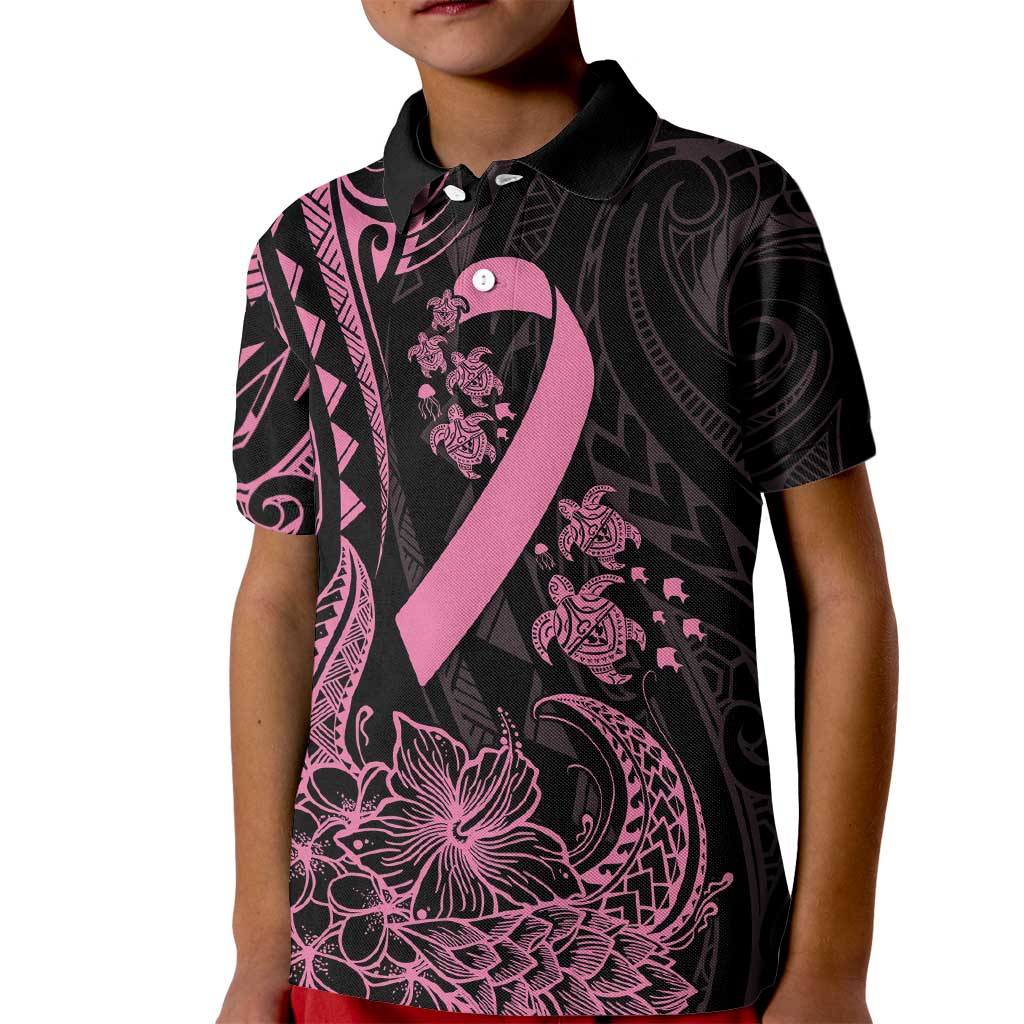 Polynesian Pink Power Kid Polo Shirt Breast Cancer Ribbon Turtle and Flowers LT7 Kid Pink - Polynesian Pride