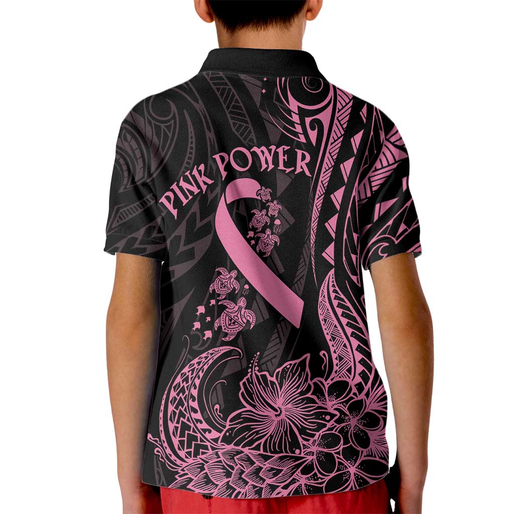 Polynesian Pink Power Kid Polo Shirt Breast Cancer Ribbon Turtle and Flowers LT7 - Polynesian Pride