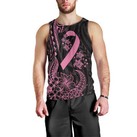 Polynesian Pink Power Men Tank Top Breast Cancer Ribbon Turtle and Flowers