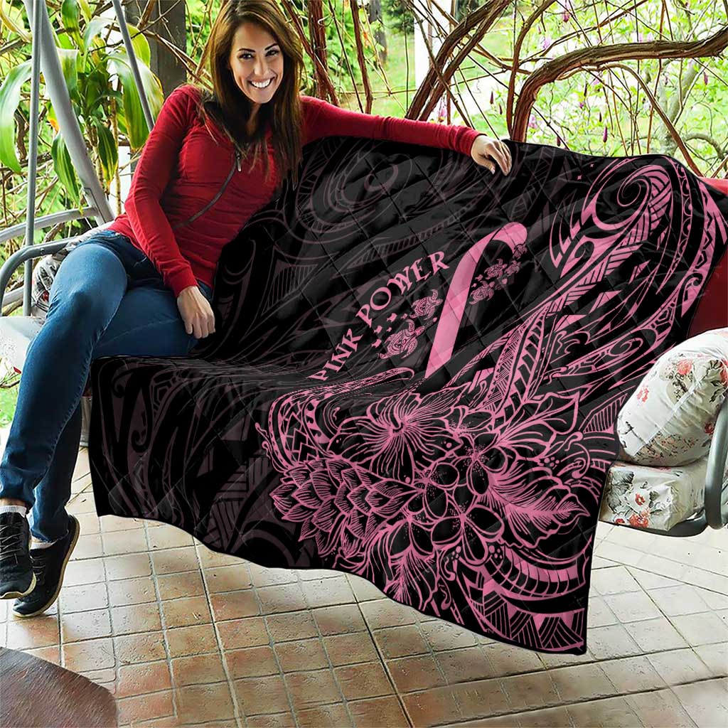 Polynesian Pink Power Quilt Breast Cancer Ribbon Turtle and Flowers LT7 - Polynesian Pride