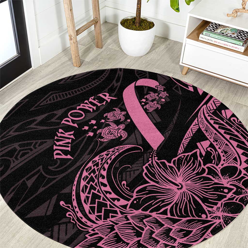 Polynesian Pink Power Round Carpet Breast Cancer Ribbon Turtle and Flowers LT7 Pink - Polynesian Pride