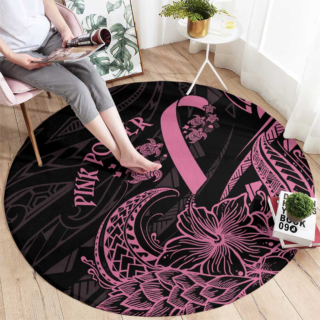 Polynesian Pink Power Round Carpet Breast Cancer Ribbon Turtle and Flowers LT7 - Polynesian Pride